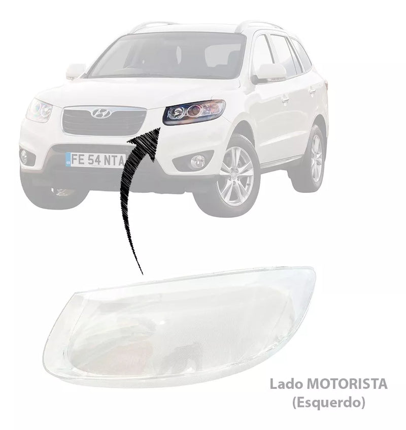 Lente Farol Santa Fé  Motorista Esquerdo 2007 2008 2009 2010 2011 2012 2013