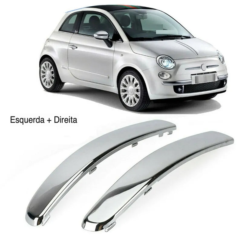 Par de Friso Cromado do Parachoque Dianteiro para Fiat 500 2009 2010